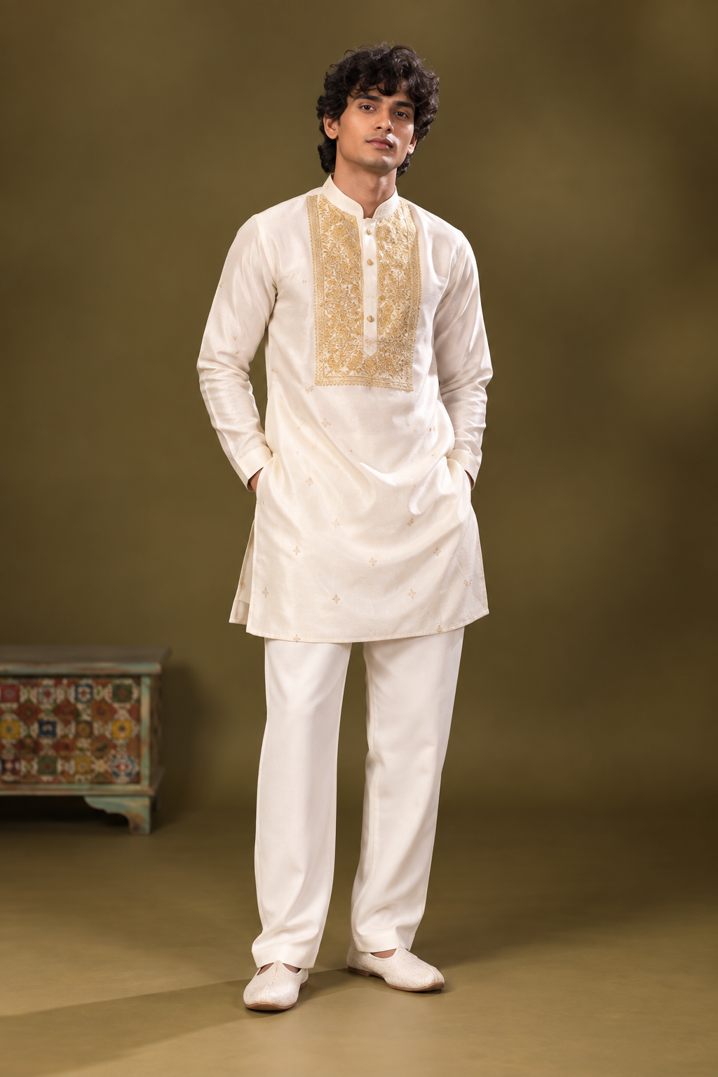 Ivory Gold Embroidered Kurta Set