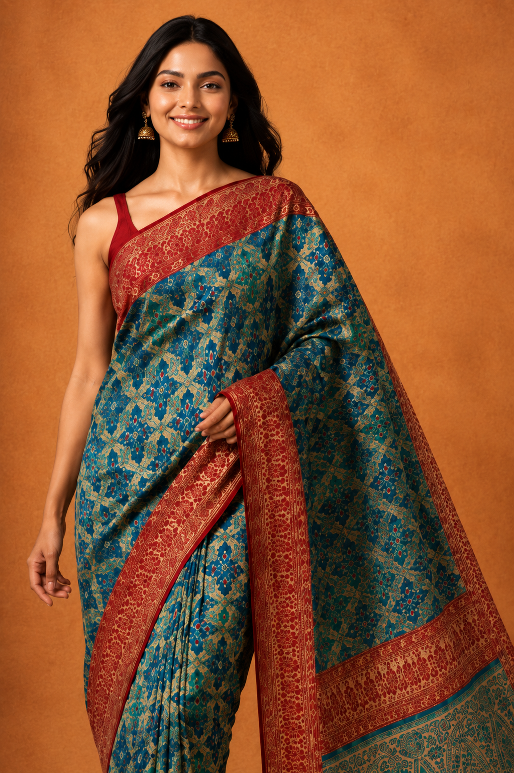 Royal Teal Blue Saree with Rich Red  Border