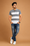 Men’s Grey & Off White Striped Polo T-Shirt