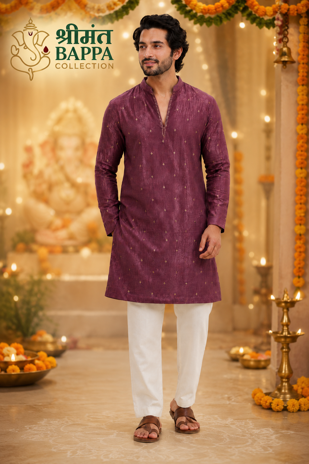 Shrimant Bappa Collection – Plum Tissue Kurta