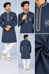 Navy Blue Embroidered Men’s Ethnic Kurta