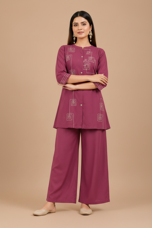 Elegant Magenta Printed Co-Ord Set for Women