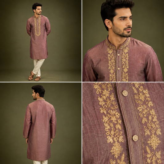 Dusty Rose Embroidered Men’s Festive Kurta