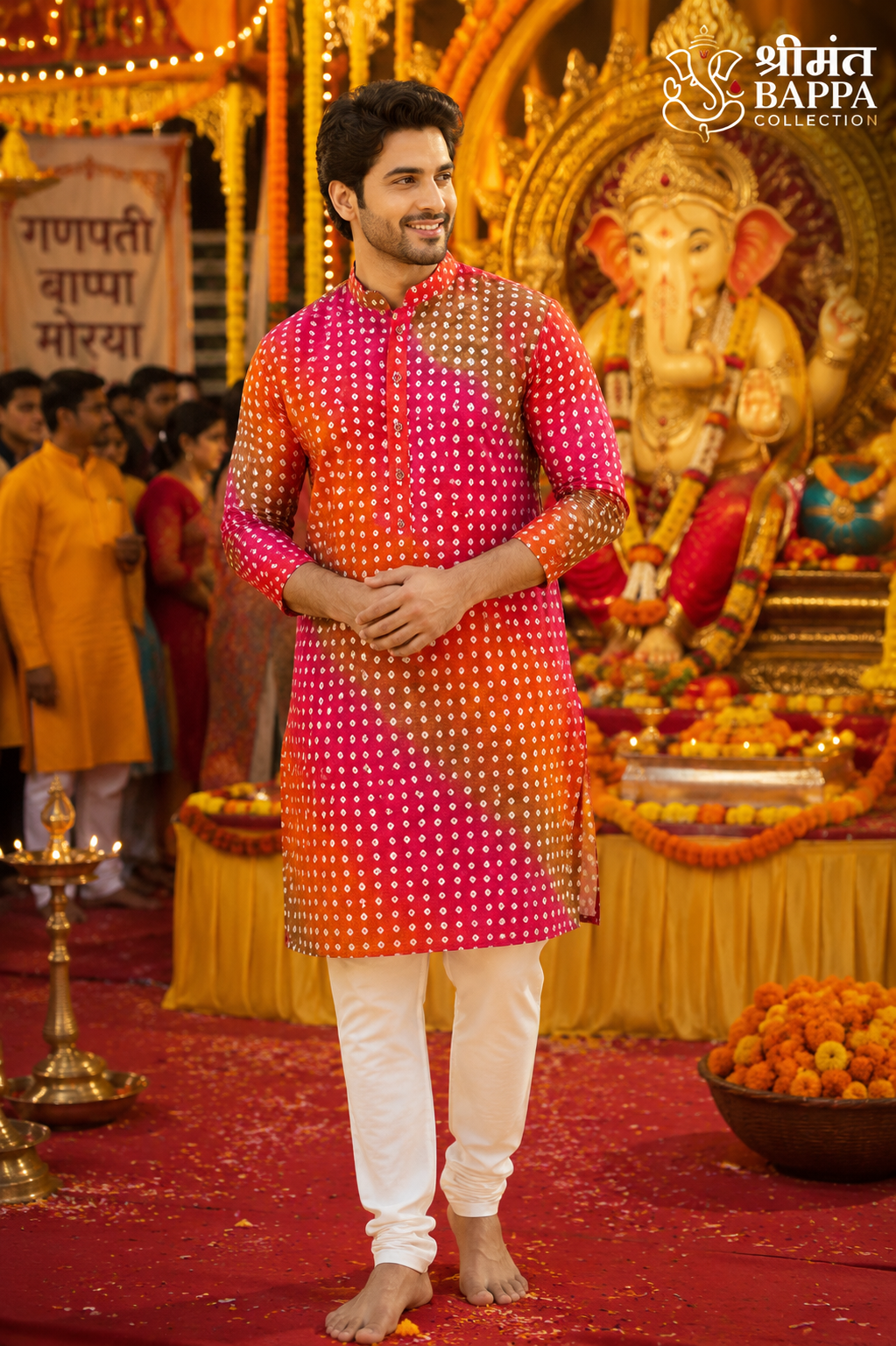 Festive Red-Orange Bandhani Print Kurta Set