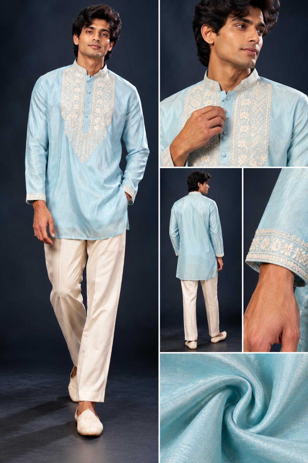 Sky Blue Embroidered Festive Kurta Set