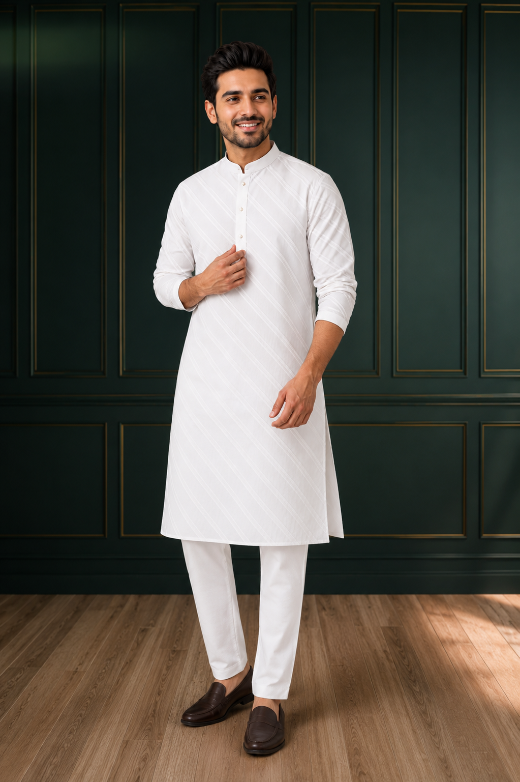 Classic White Textured Kurta