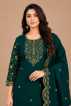 Dark Teal Embroidered Kurta Pant & Dupatta Set for Women