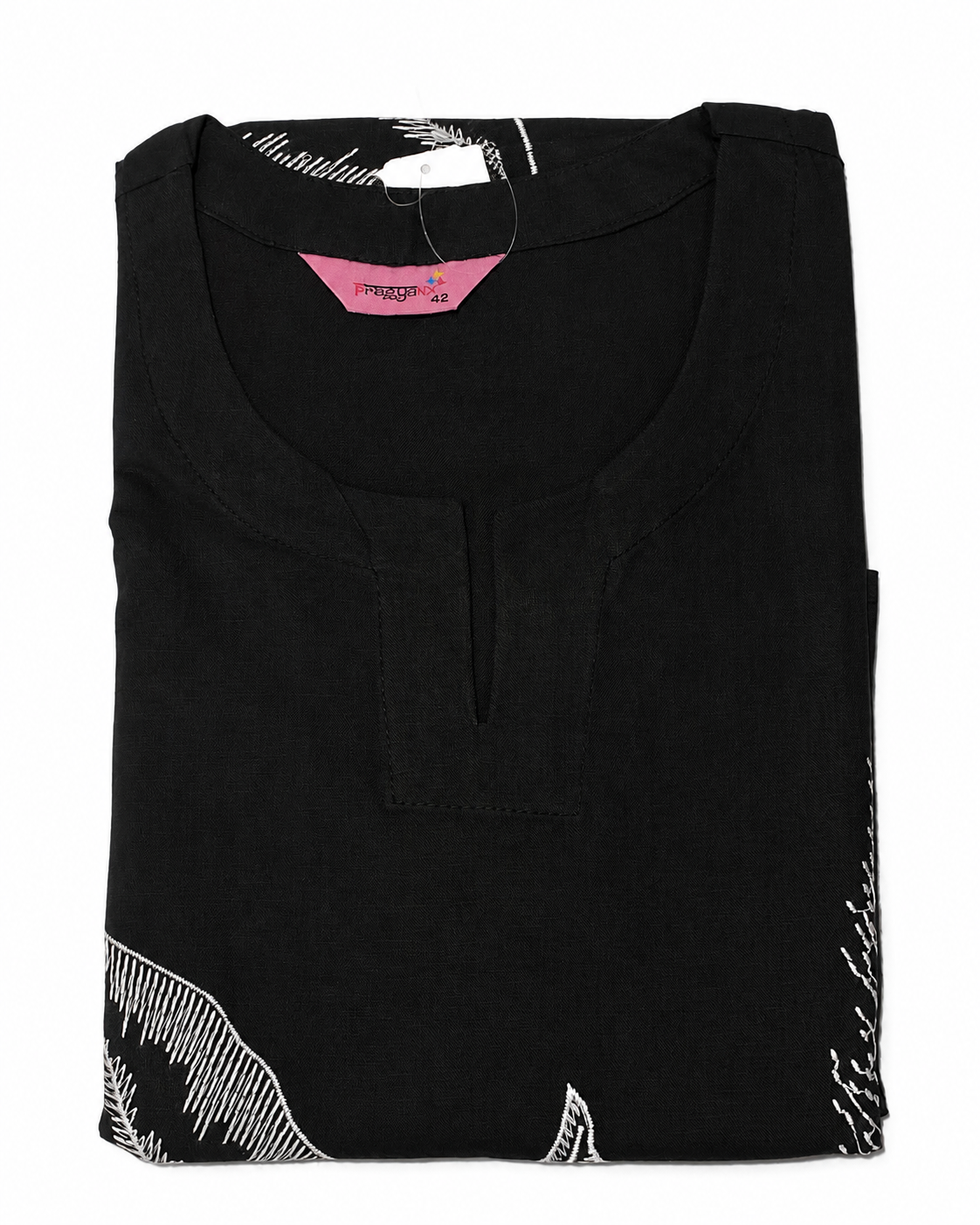 Women's Black Botanical Print A-Line Cotton Kurti
