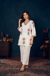 White Floral Printed Short Kurti with Ethnic Neck Detailing