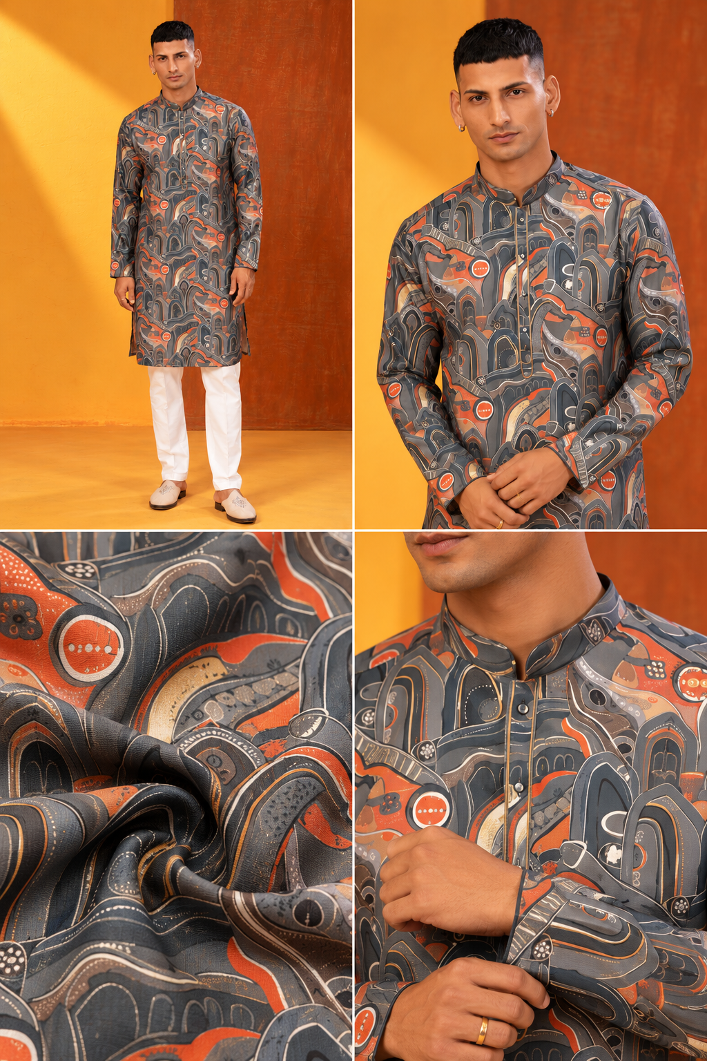 Abstract Printed Men’s Festive Kurta Set