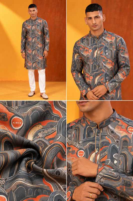 Abstract Printed Men’s Festive Kurta Set