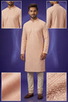 Men’s Peach Embroidered Ethnic Kurta