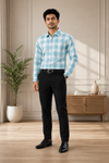 Men's Sky Blue Checked Full Sleeve Formal Shirt