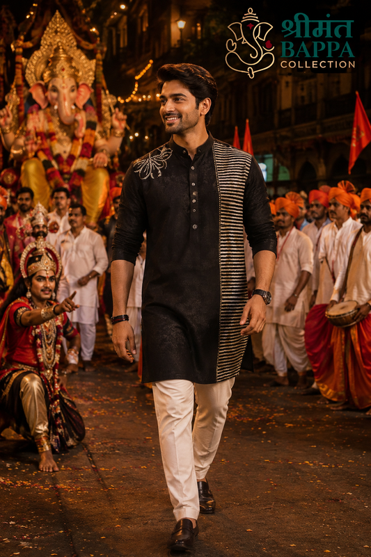 Black Embroidered Festive Kurta