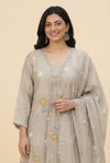 Grey Floral Embroidered Kurta Set with Dupatta