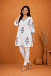 White Floral Printed Short Kurti