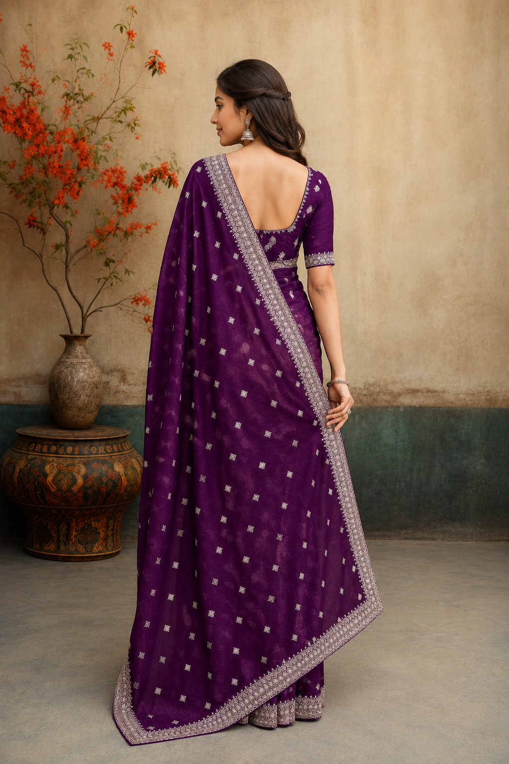 Royal Purple Silver Zari Woven Saree