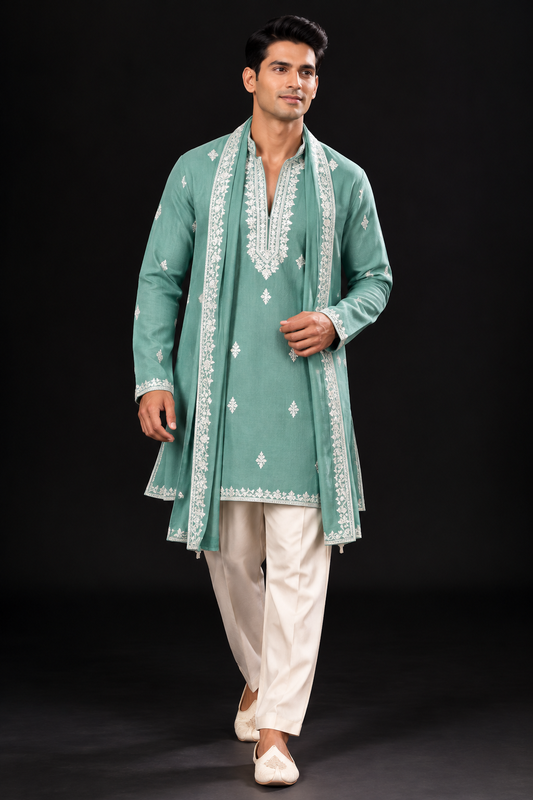 Sea Green Embroidered Kurta Set with Dupatta