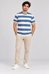 Men's Blue & Off-White Striped Round Neck T-Shirt