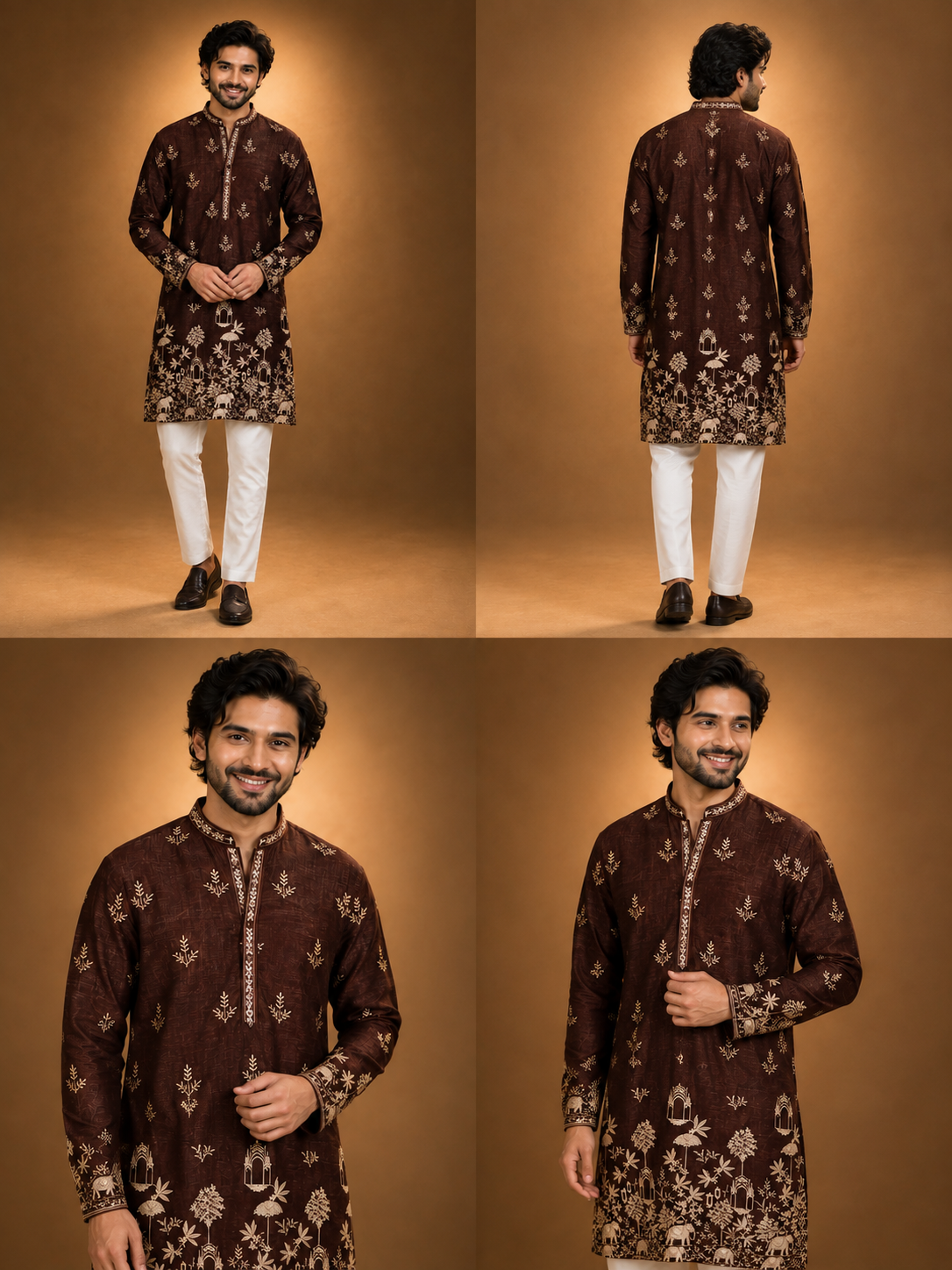Royal Brown Heritage Embroidered Kurta