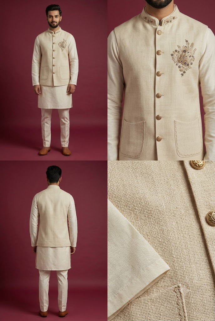 Ivory Embroidered Nehru Jacket