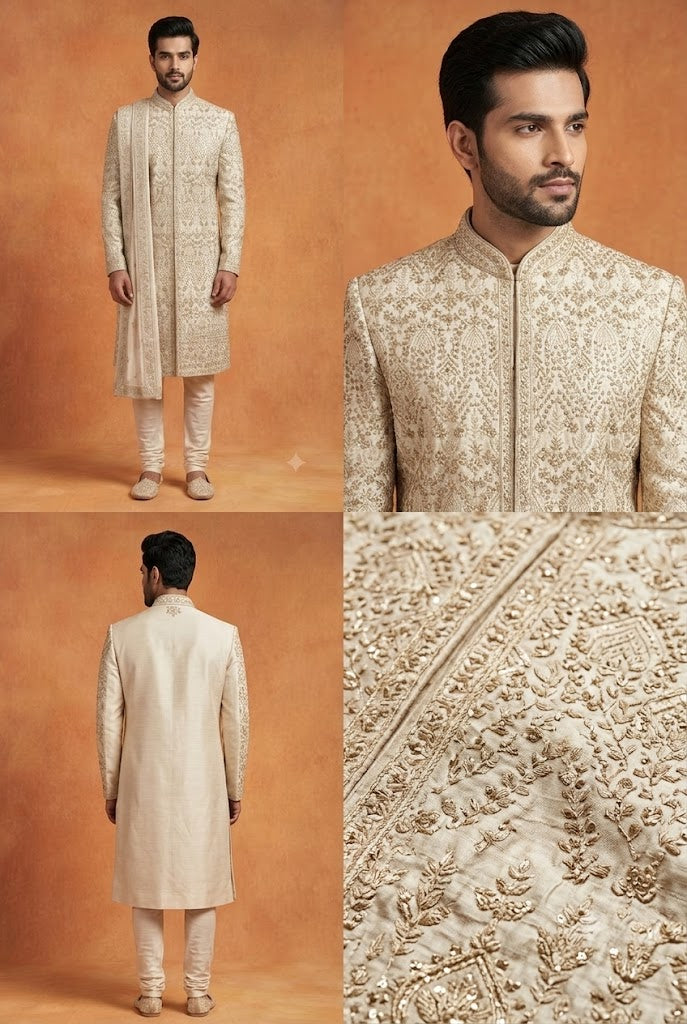 Ivory Royal Embroidered Sherwani Set