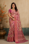 Elegant Pink & Beige Printed  Blend Saree with Rich  Zari Border