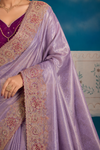 Lavender Designer Saree with Embroidered Floral Zari Border