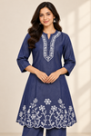 Women's Navy Blue Floral Embroidered Kurta & Palazzo Set