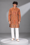Rust Orange Embroidered Festive Kurta