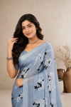 Sky Blue Floral Printed Georgette Saree with Elegant Designer Blouse