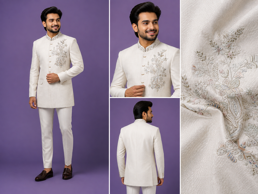 Ivory Embroidered Indo-Western Jodhpuri Set