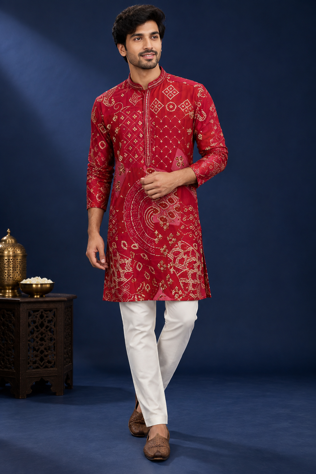 Royal Red Bandhani-Inspired Kurta Set