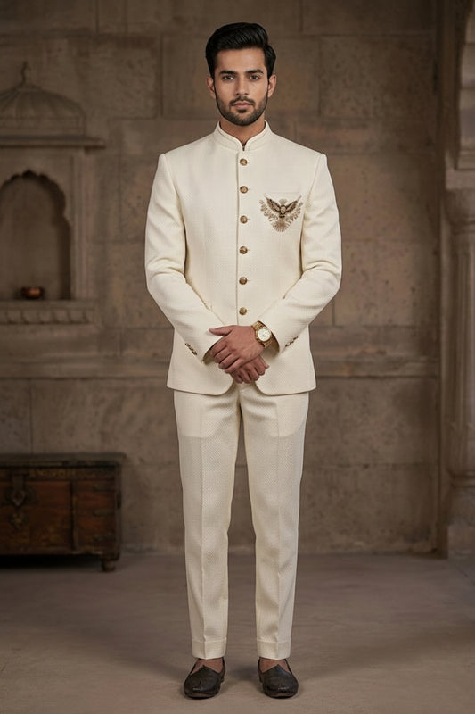 Men’s Ivory Textured Jodhpuri Suit Set