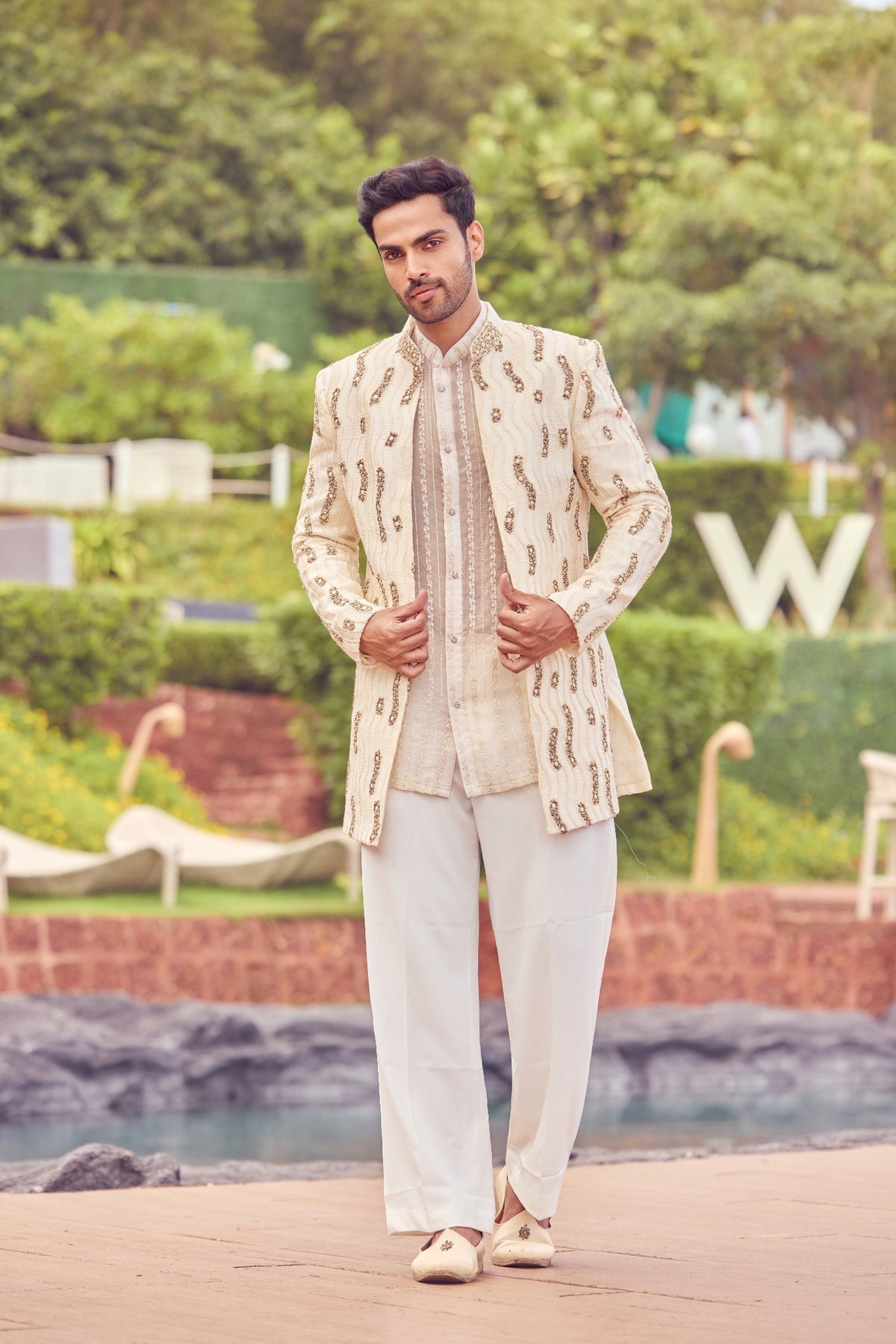 Ivory Embroidered Indo-Western Groom Jacket Set
