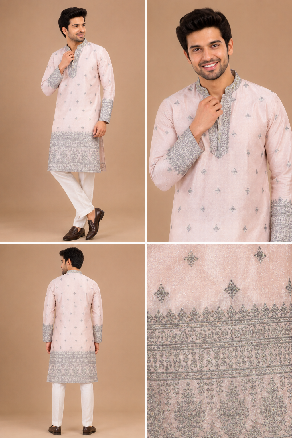 Blush Pink Printed Men’s Festive Kurta Set