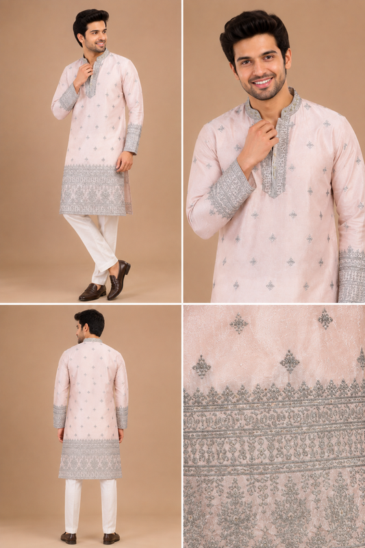 Blush Pink Printed Men’s Festive Kurta Set