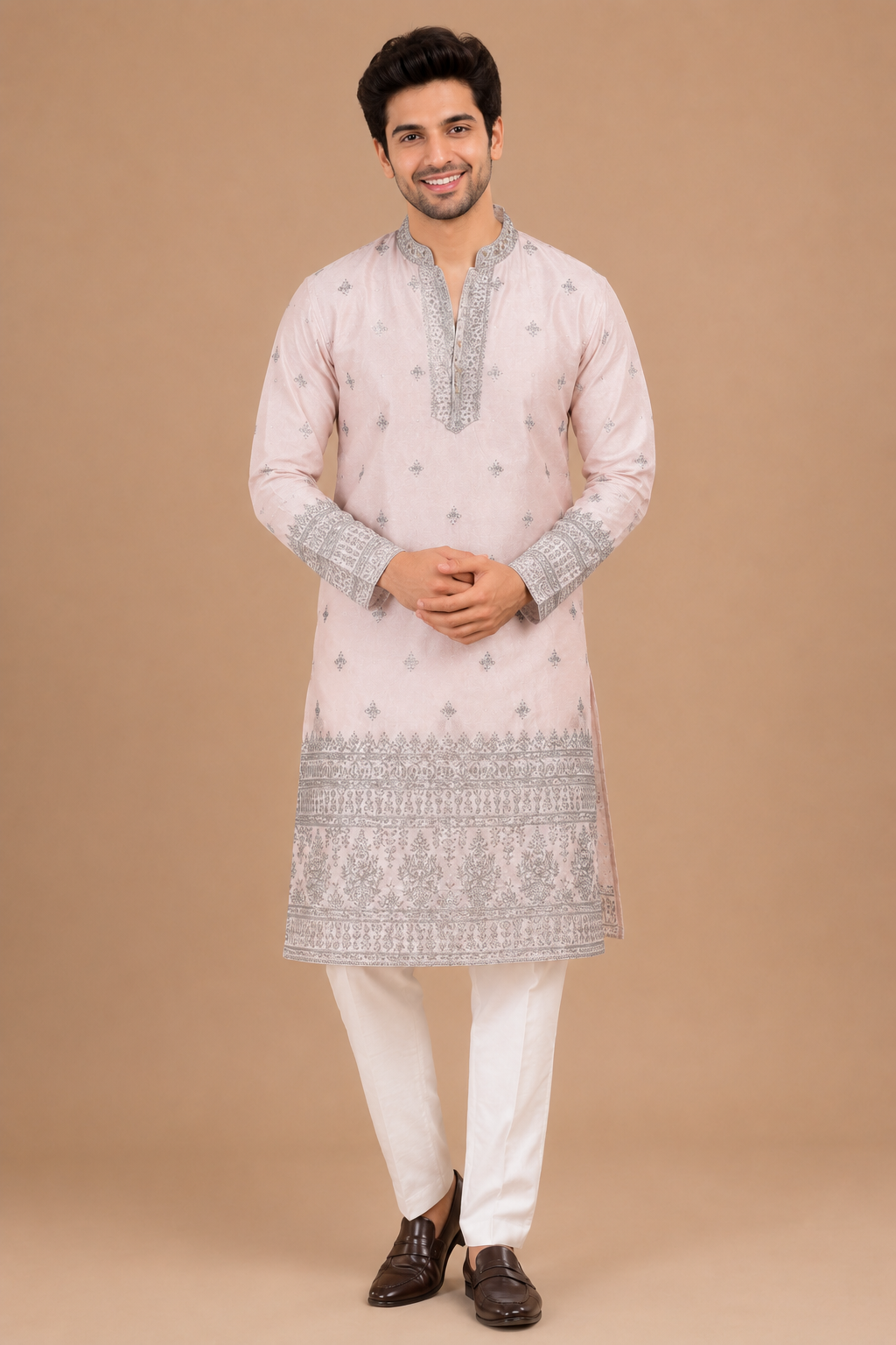 Blush Pink Printed Men’s Festive Kurta Set