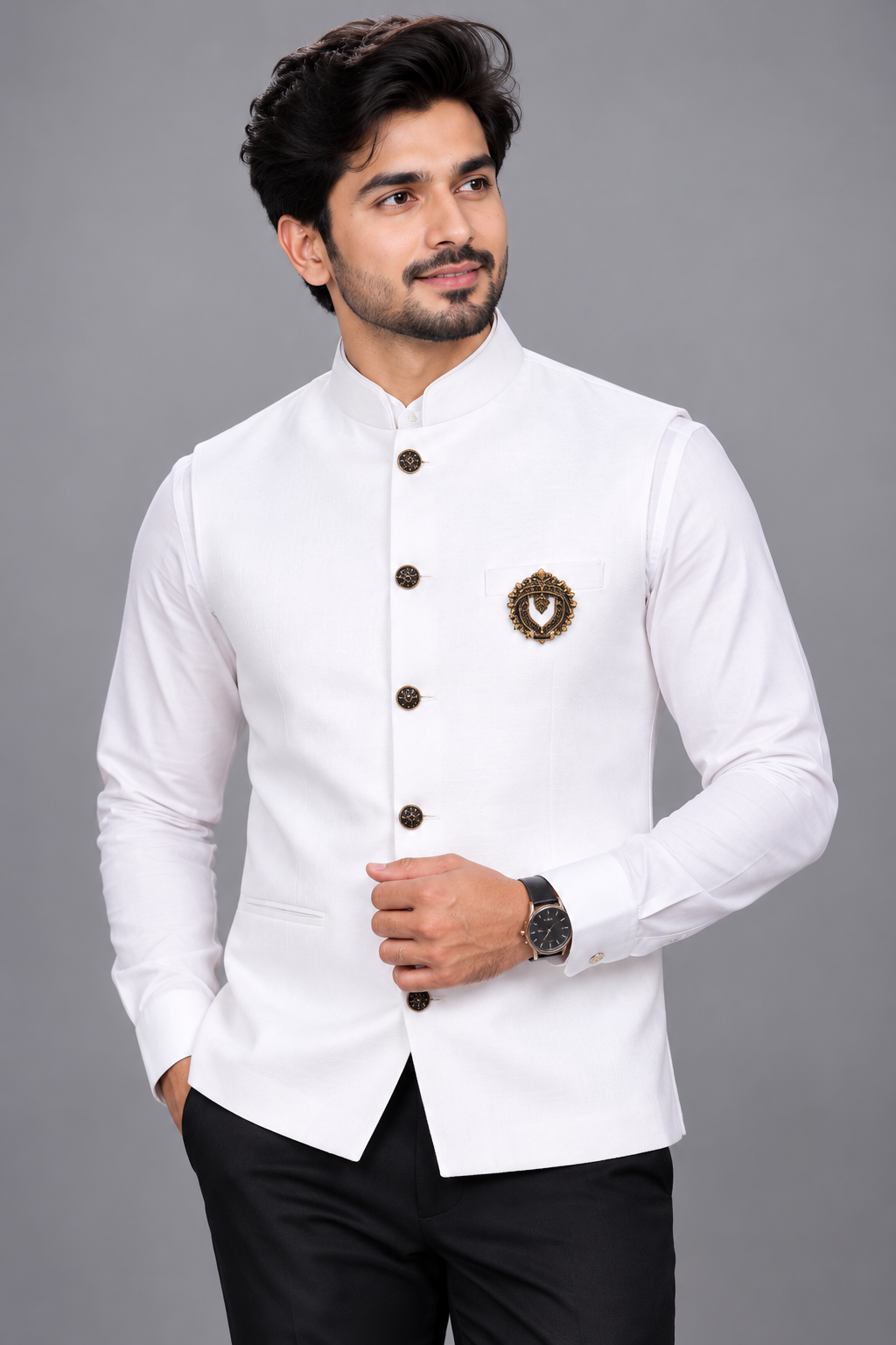 Men's Premium White Nehru Jacket with Shirt