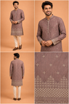 Mauve-Taupe Embroidered Kurta for Men
