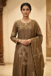 Elegant Brown Embroidered Kurta Pant Dupatta Set