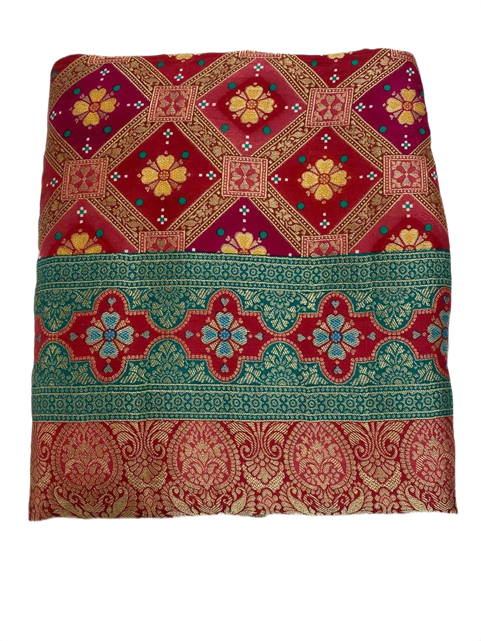 Radiant Pink Saree with Teal Floral  Border