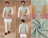 Aqua Blue Heritage Printed Nehru Jacket