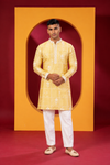 Men's Premium Light Yellow Embroidered Kurta with White Pant Set