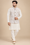 Ivory Geometric Floral Embroidered Nehru Jacket