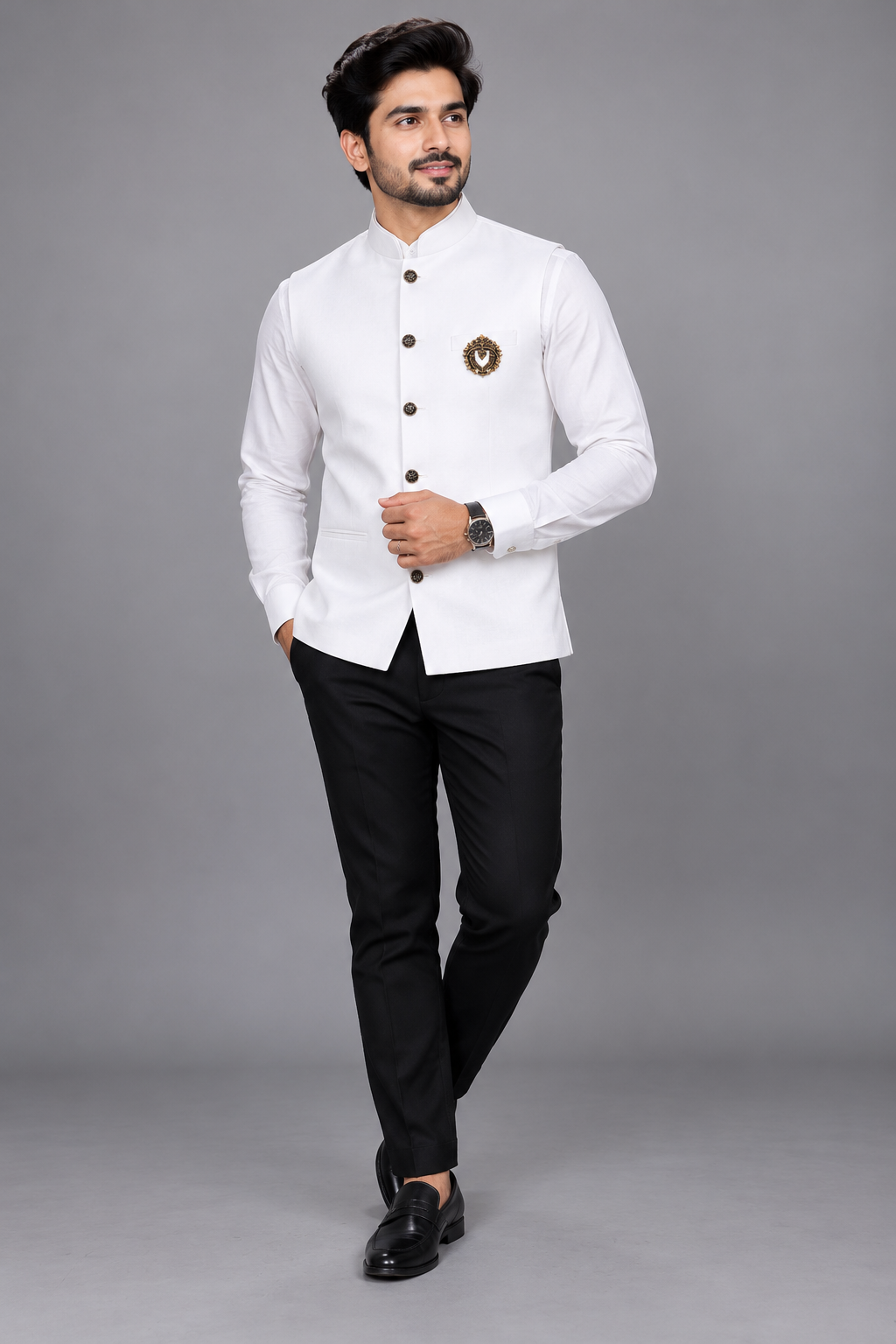 Men's Premium White Nehru Jacket with Shirt