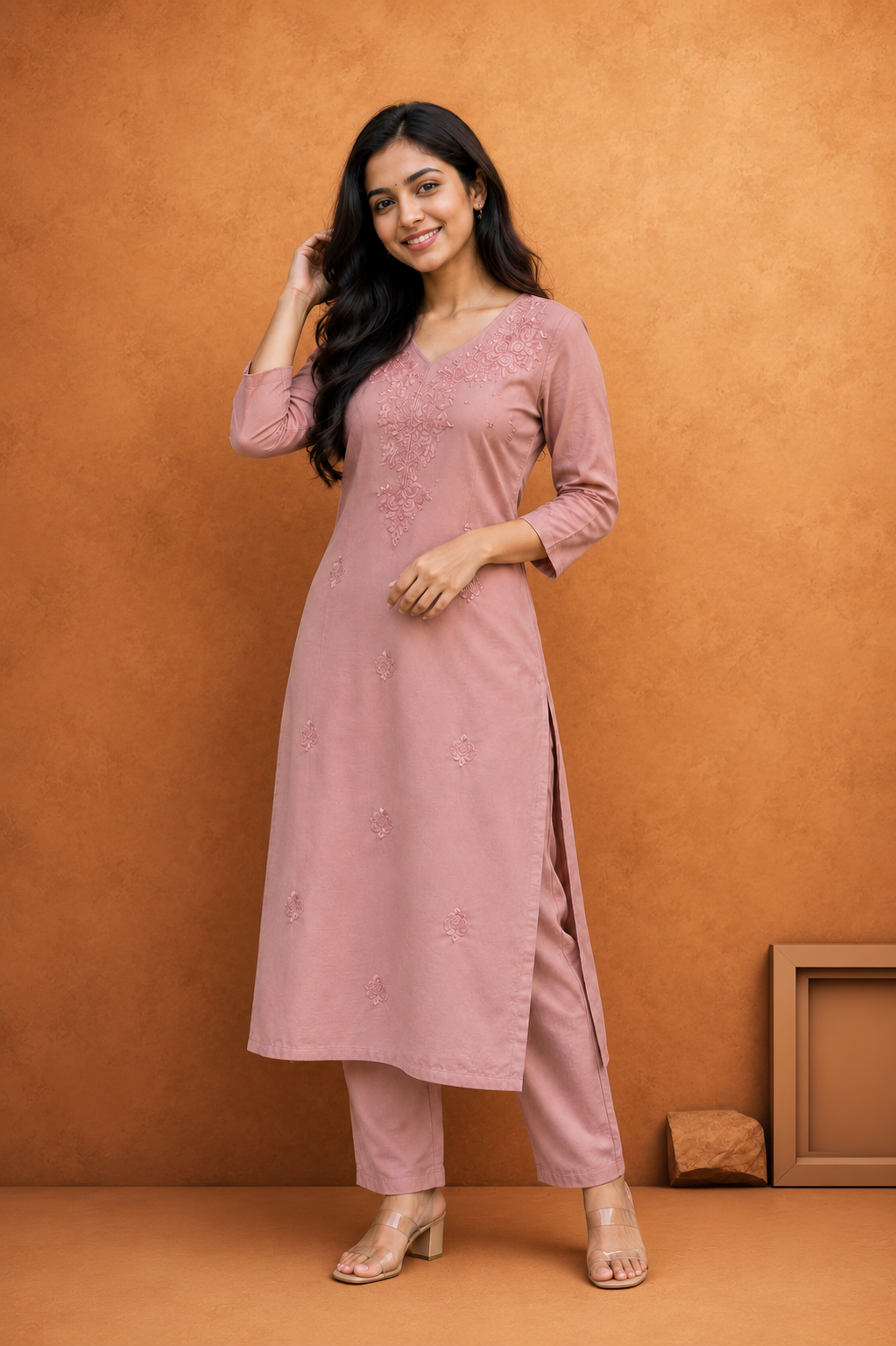 Red Embroidered Kurta Pant Set for Women