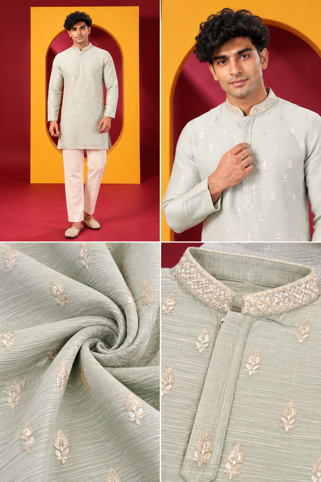 Men's Premium Pastel Kurta with White Pant Set