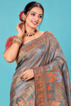 Elegant Grey Designer Saree with Multicolor Traditional Woven Motifs & Rich Pallu