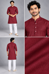 Men's Premium Maroon Solid Kurta with White Pajama Set